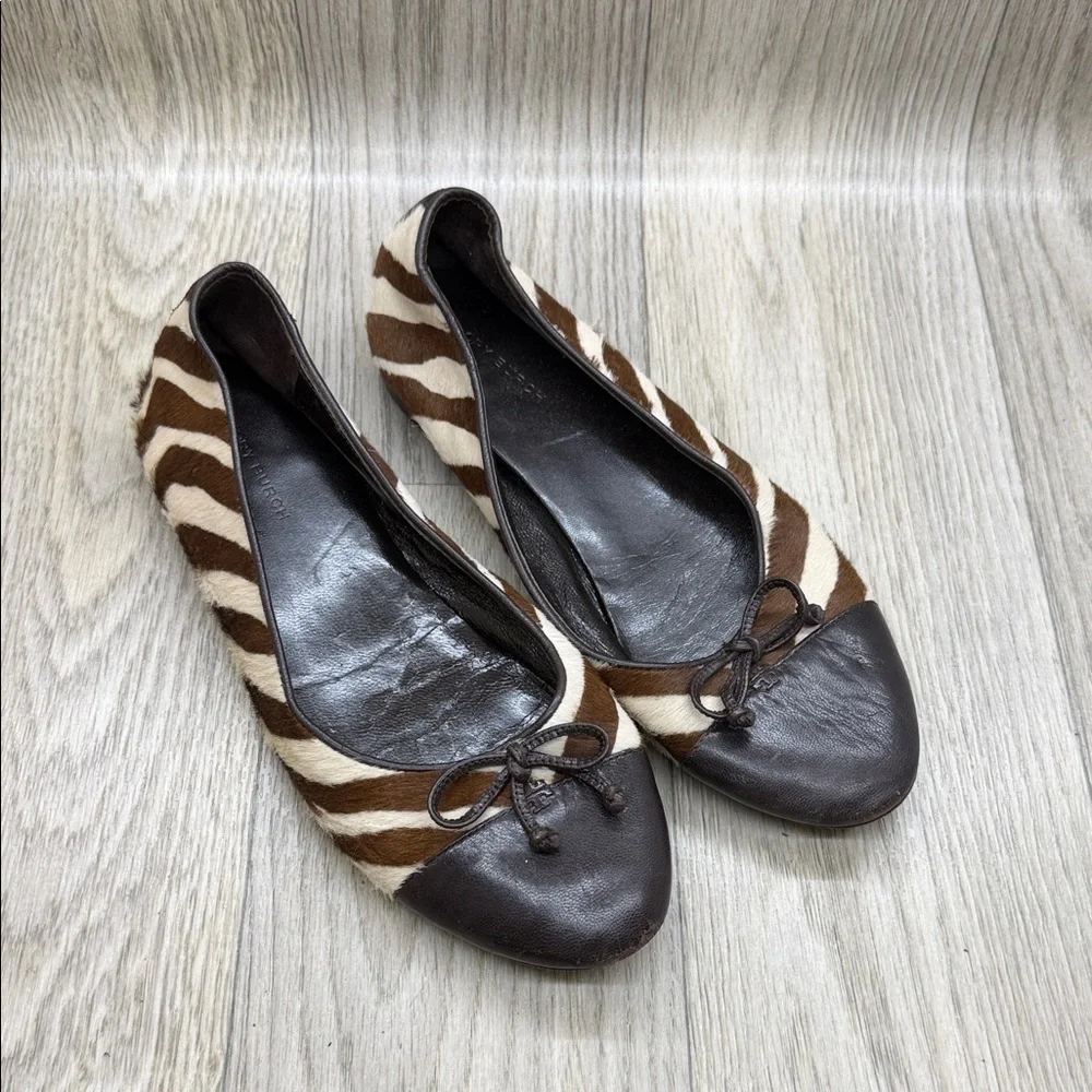 Tory Burch Brown Zebra Print Flats